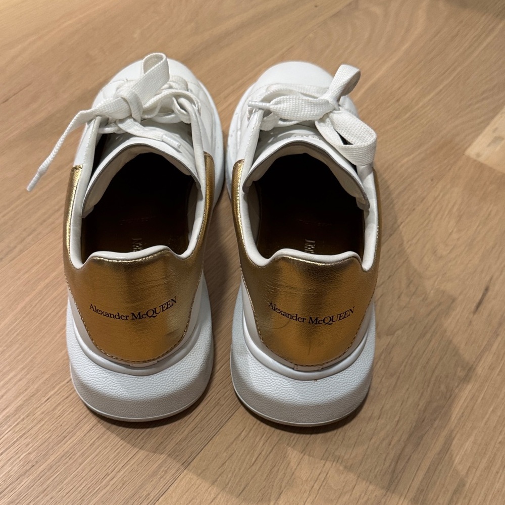Alexander McQueen White and Gold Leather Sneakers